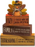 Moucuny 4 Pcs Thanksgiving Table Decoration, Cozy Turkey Wooden Block Signs