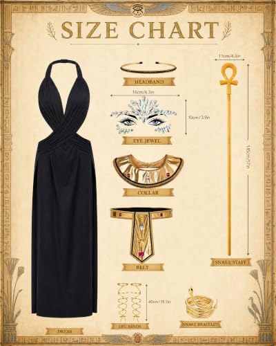 Black Gold Egyptian Costume for Women Cosplay Halloween Party