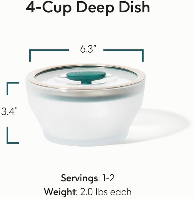 Anyday 4-Cup Microwave Cookware & Glass Container with Vented Lid (Kale) | Glass Lid, Plastic-Free Deep Food Storage, Stackable Airtight Steamer, Microwave-Safe Reheating, Steaming Vegetables & Rice