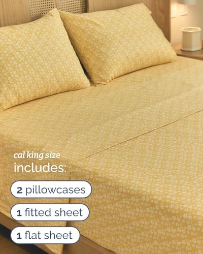 Cal King 4 Piece Floral Sheet Set - Breathable & Cooling - Yellow Meadow