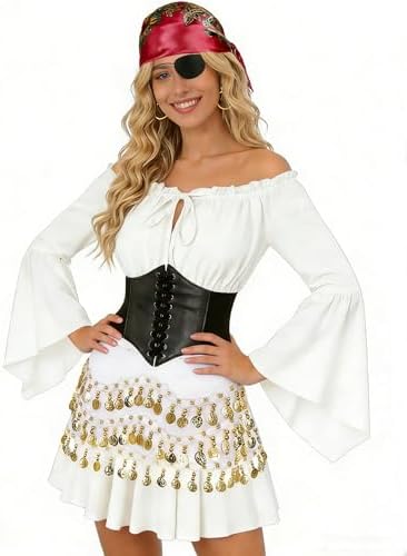 Women Pirate Costume Set Halloween Dress Outfit with Accessories