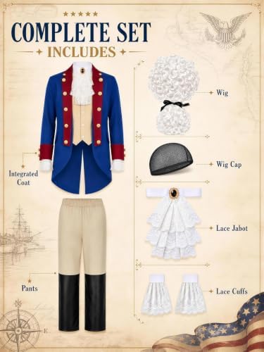Founding Fathers Costume Set for Men - 7PC Colonial Costume Men