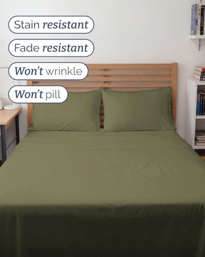 Full XL Sheets - 4 Piece Full XL Sheet Set - Cool & Breathable - Sage Green