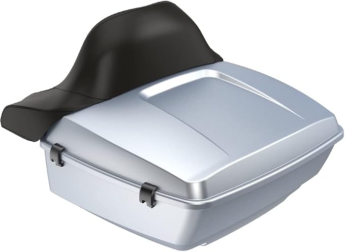 Advanblack Road Glide Tour Trunk Pack Barracuda Silver Denim King Tour Trunk Pack Luggage + Wrap-Around Backrest Pad for '97-'25 Harley Touring Road King Street Glide Electra Glide CVO models