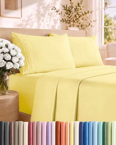 Queen Size 4 Piece Sheet Set - Comfy Breathable & Cooling Sheets - Yellow