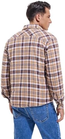 Men's Sherpa Cotton Flannel Shirt Jacket Plaid Button Coat Pocket