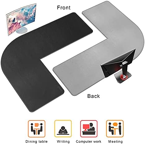 Chihein PU Leather L-Shaped Desk Pad (49.2”+ 49.2”) x 15.7” Black/Gray