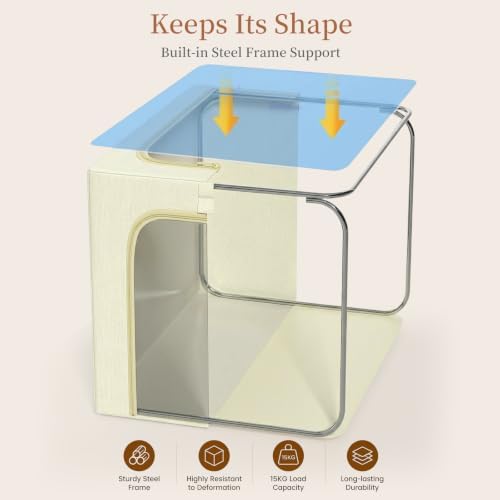 GoMaihe Blanket Storage Bins with Metal Frame for Closet, 55L 6-Pack Beige