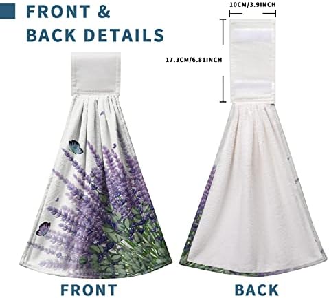Purple Lavender Flower Hand Towels for Bathroom Set of 2 Watercolor Floral Hanging Dish Towels Spring Summer Kitchen Towel with Hanging Loop Fingertip Small Bath Tie Towel for Guest Decor