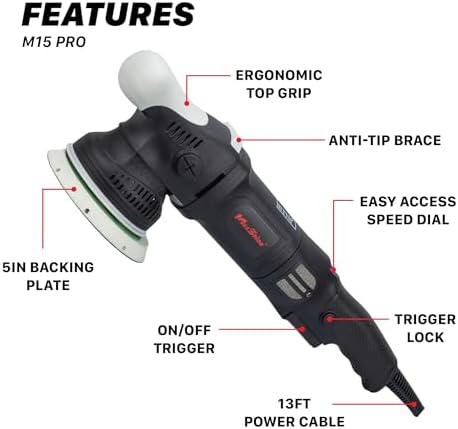 Maxshine M15 Pro Dual Action Polisher & AIO Polish Kit – 15mm Long Throw 1000W Car Buffer with 5” Backing Plate, Variable Speed 2,500–5,000 OPM – Detailing Tool for Cars, Trucks, SUVs & Boats