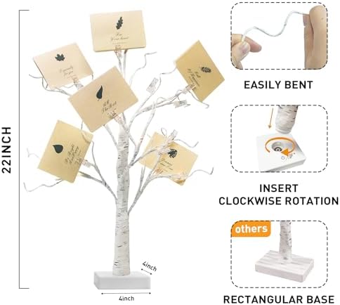 PEIDUO Set of 2 Money Trees, Lighted 22Inch 24LT White Birth Tree with Clips and Greeting Cards, Gift Card Holder for Birthday,Christmas, Wedding, Father's Day Graduation Gifts, Money Tree Gift Holder
