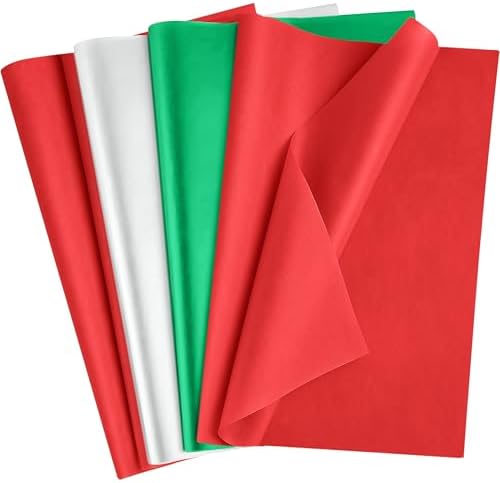 OHOME Christmas Tissue Paper - 100 Sheets 20"x14" Red Green White Wrapping Paper | Christmas Decorations Decor for Gift Bags Boxes - Xmas Navidad Holiday Party Favors Supplies