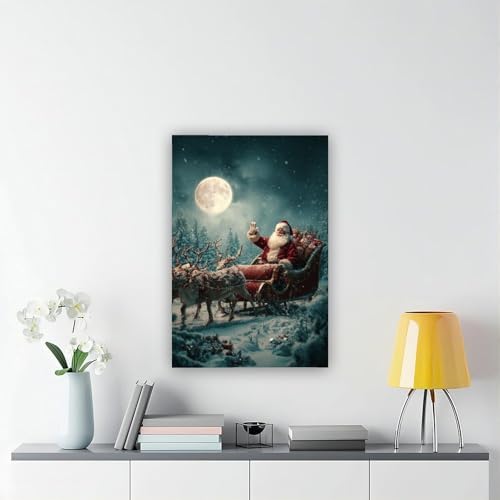 JDBeehpy Santa Claus Sleigh Reindeer Canvas Painting Unframed 24x36inch