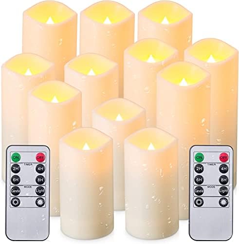 YOROXRG 12 Pack Flameless Candles Battery Operated Waterproof Led Candles (D:2.2" X H:4" 5" 6" 7") Candles with 2 Remotes Contro for Wedding, Party, Birthday