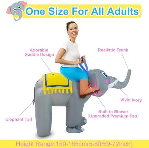 Inflatable Elephant Costume for Adult Halloween Blow Up Ride on Elephant Costumes Animals Suit for Men Women Cosplay Party