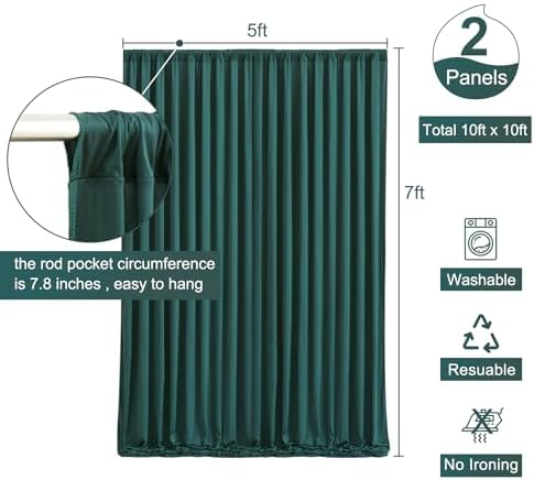 Hunter Green Backdrop Curtain for Parties Wrinkle Free Dark Green Photo Curtains Backdrop Drapes Fabric Decoration for Baby Shower Birthday Party Photography 5ft x 7ft,2 Panels