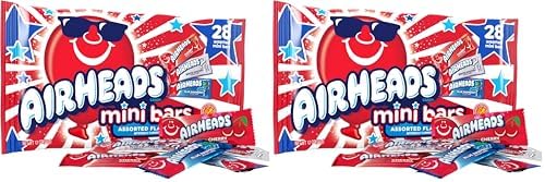 Airheads Candy Mini Bars, Red, White, & Blue, Assorted Flavors Variety Bag, Party, Non-Melting, 12 oz Bag (Pack of 2)