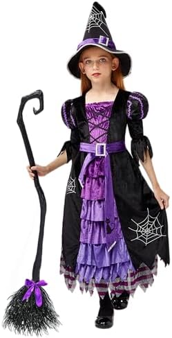 Spooktacular Creations Fairytale Witch Cute Witch Costume Deluxe Set with Broom for Girls