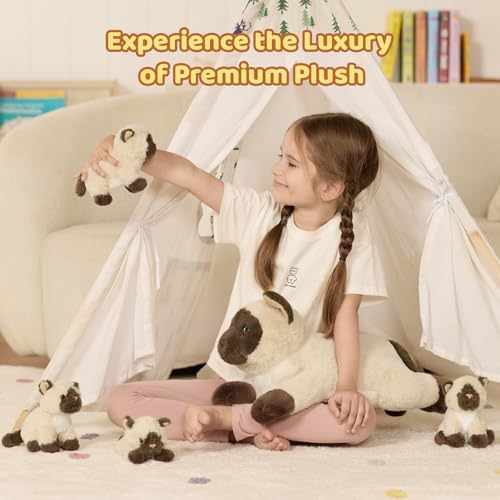 MorisMos Siamese Cat Stuffed Animal, 19" Large Mama Cat with 4 Baby Kittens