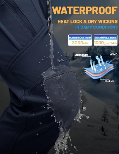 TACVASEN Men's Winter Snow Ski Pants Fleece Lined Waterproof Work Tactical