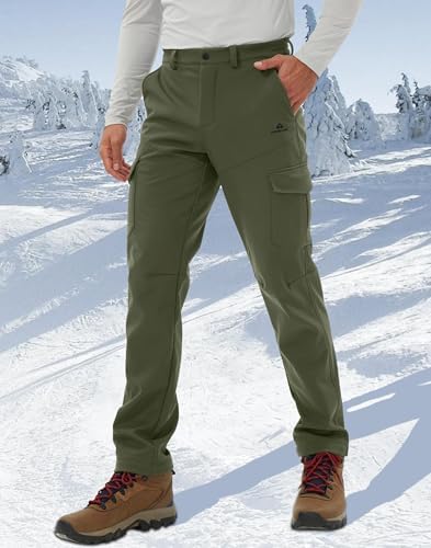 Pioneer Camp Men's Snow Ski Pants Waterproof Fleece Lined Outdoor Softshell Insulated Cargo Hiking Winter Pants Snowboard