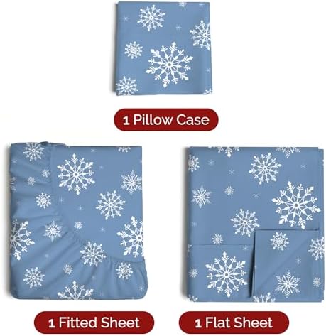 Christmas Sheet Set, Blue Snowflakes, Holiday Xmas Bedding Set - Twin XL