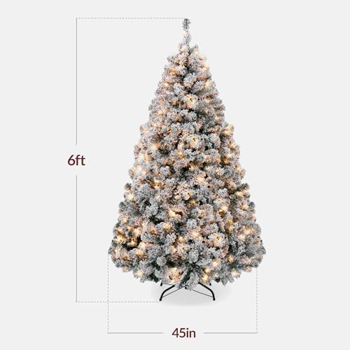 Best Choice Products 6ft Pre-Lit Artificial Christmas Tree Twinkling LEDs, Snow Flocked Design Pine Tree, Full Appearance Lighted Snowy w/Easy Assembly, 250 Lights, 928 Tips Metal Stand