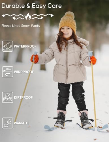 QBK Toddler Snow Pants Fleece Lined Waterproof Ski Pants for Boys & Girls
