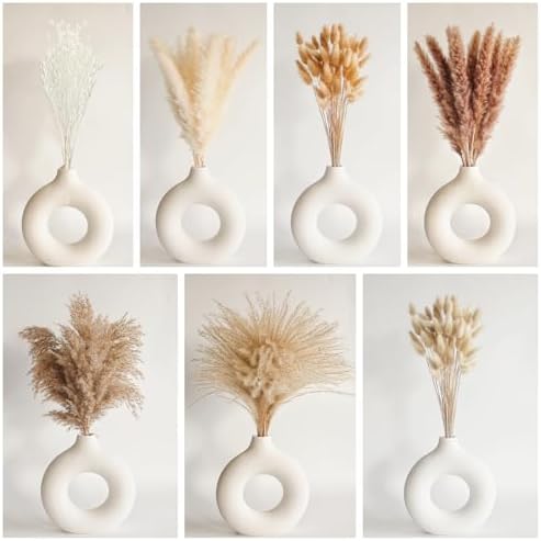 Dried Pampas Grass Decor, 128PCS Pampas Grass with Bunny Tails Dried Flowers, Reed Grass Bouquet for Wedding, Boho Flowers, Home Table Decor, Rustic Farmhouse Party