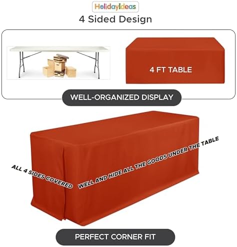 HolidayIdeas 4-Pack 8ft Rust Fitted Tablecloth for Fall Festival