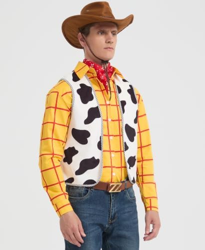 EFORLED Couples Halloween Costumes for Men 2026 Adult,Cowboy Yellow Plaid Shirt Outfit