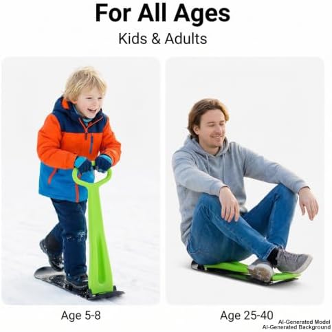 Snow Scooter, Fold-up Snowboard with Handlebar Kick-Scooter Sliding Snow Sled for Kids and Adults, Toddlers Ski Skate