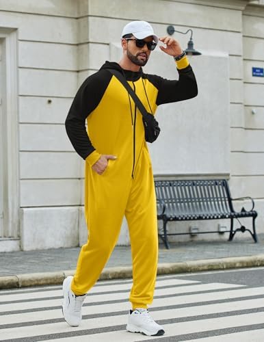 COOFANDY Mens Jumpsuit Onesie Hooded Full Zip One Piece Jogging Tracksuit