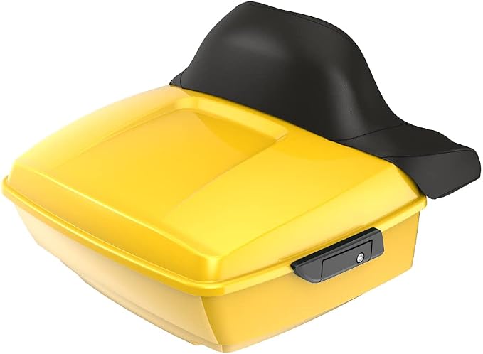 Advanblack Road Glide Tour Trunk Pack Chrome Yellow King Tour Trunk Pack Luggage +Wrap-Around Backrest Pad for '97-'25 Harley Touring Road King Street Glide Electra Glide CVO models
