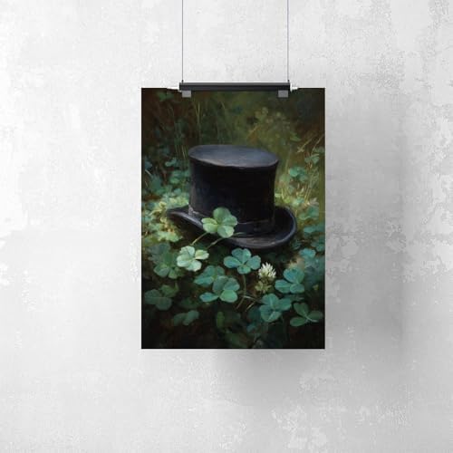 JDBeehpy Irish Art Painting St. Patrick's Day Decoration Gift Print Green Hat Countryside Clover (Unframed, Canvas Only) Wall Art Clover Wall Poster Canvas Painting 12x18inch(30x45cm)
