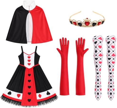 5PCS Red and Black Queen Costume for Women Halloween Playing Card Outfit