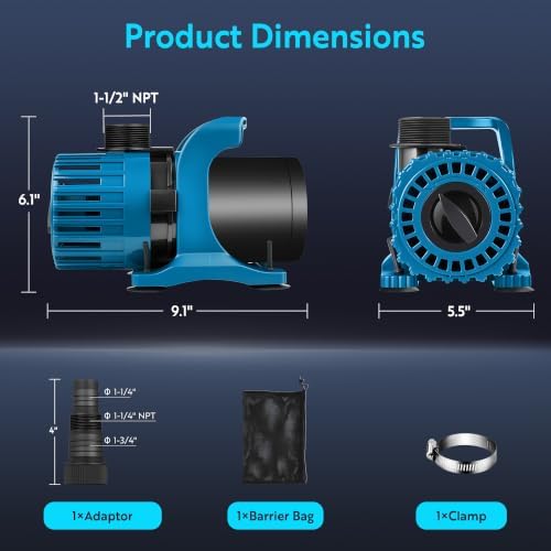 TONGCHANT 310W Pond Pump for Outdoor Ponds, 1200-5300 GPH Adjustable Flow