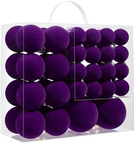 Purple Velvet Christmas Ball Ornaments-46pcs Flocked Xmas Tree Decorations