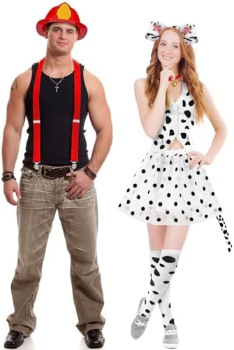 12 Pcs Halloween Dalmatian Dog and Firefighter Couples Costume Set