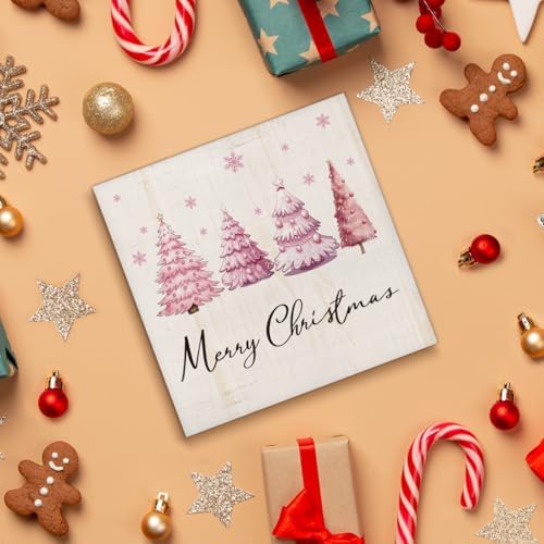 Merry Christmas Decorations - Pink Christmas Tree Wooden Sign