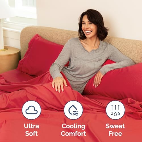 Short Queen Size 4 Piece Bed Sheet Set - RV Short Queen Sheets - Red