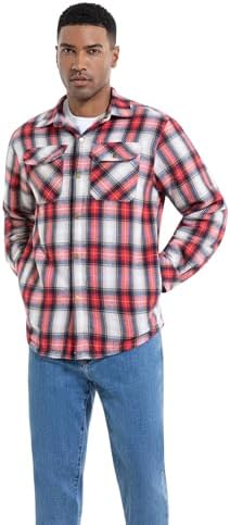 Men's Sherpa Cotton Flannel Shirt Jacket Plaid Button Coat Pocket