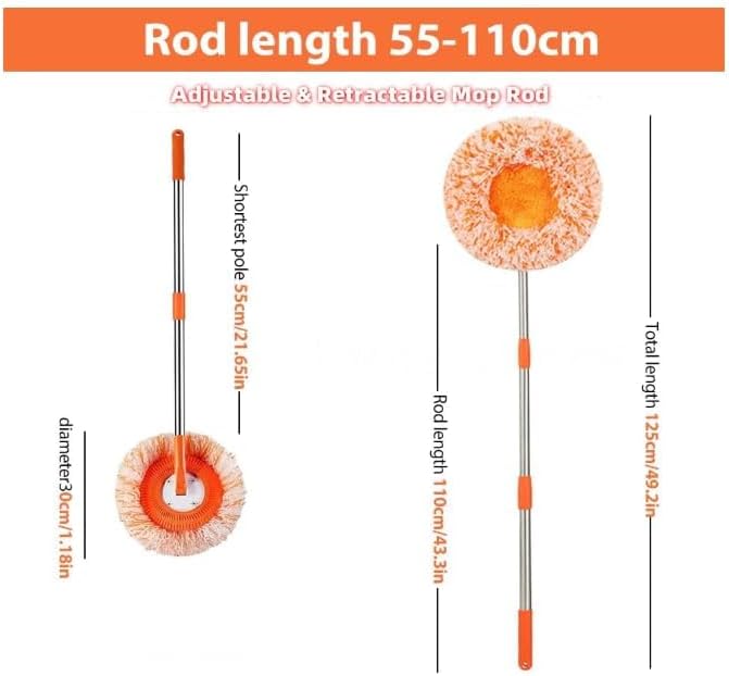 Orange 360° Rotatable Adjustable Cleaning Mop, Extendable Wall Cleaning Mop with Long Handle, Multifunctional Dust Mops Household Rotating Mops for Wall Ceiling Window Floor
