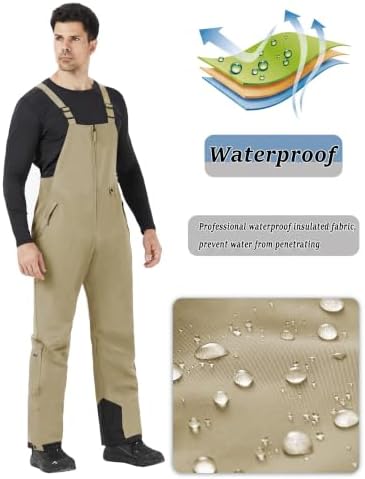WULFUL Mens Insulated Snow Bibs Waterproof Winter Ski Pants Snowboarding Overalls