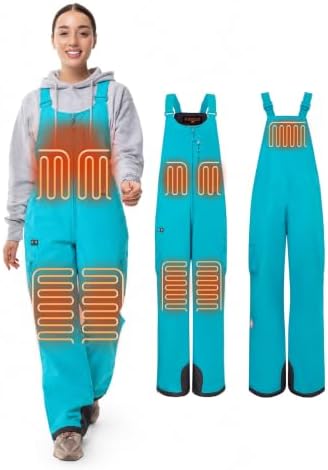 Heated Insulated Bib Overalls for Women with 16000mAh Power Bank, Outdoor Snow bibs Warm Skiing Snowboard Pants