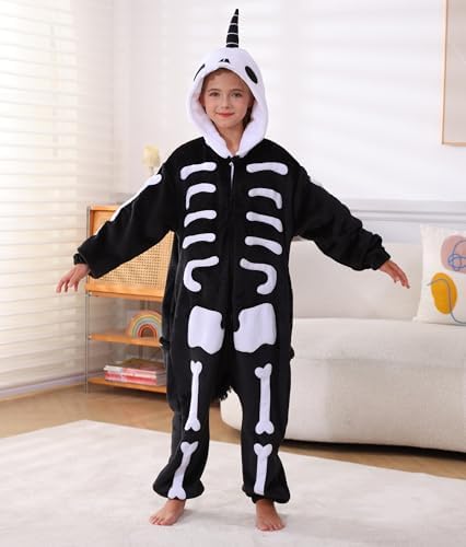 Animal Onesie Pajamas for Kids, Soft Flannel Halloween Cosplay Costume for Boys Girls