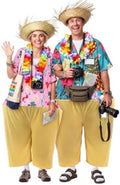 Toulite 6 Pcs Adult Tacky Tourist Costume Tacky Traveler Costume Couples Costumes Straw Hat Hawaiian Hula Garland Halloween