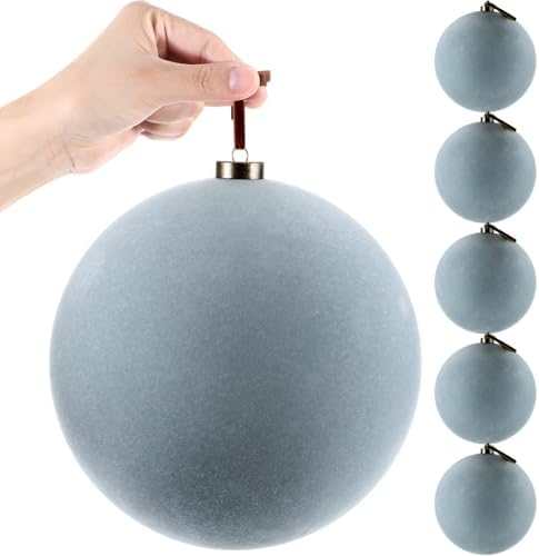 Weysat 6 Pcs 8 Inch Giant Velvet Christmas Ball Ornaments, Dusty Blue