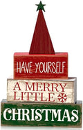 Moucuny 4 Pcs Christmas Table Decor, Wooden Red Merry Christmas Tree Signs