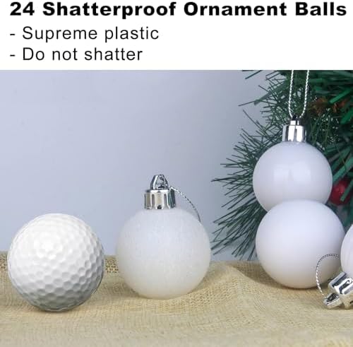 White 1.6" Small Christmas Balls Christmas Tree Decoration Ornaments Shatterproof Hanging Balls for Birthday Halloween Holiday Wedding Decorations Set of 24pcs